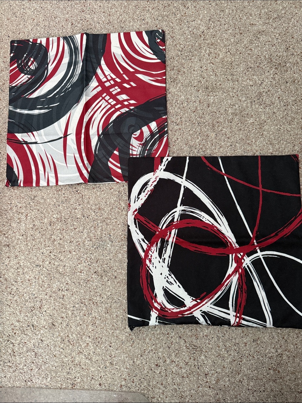 Abstract Swirl Throw Pillow Covers in Black, Red & White - Set of 2